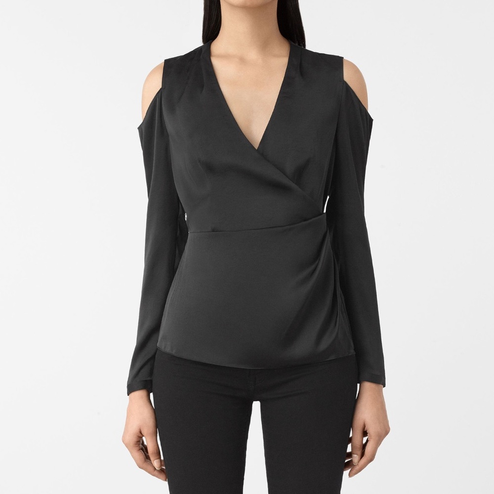 NWT ALLSAINTS Black Surplice Top Sz 2